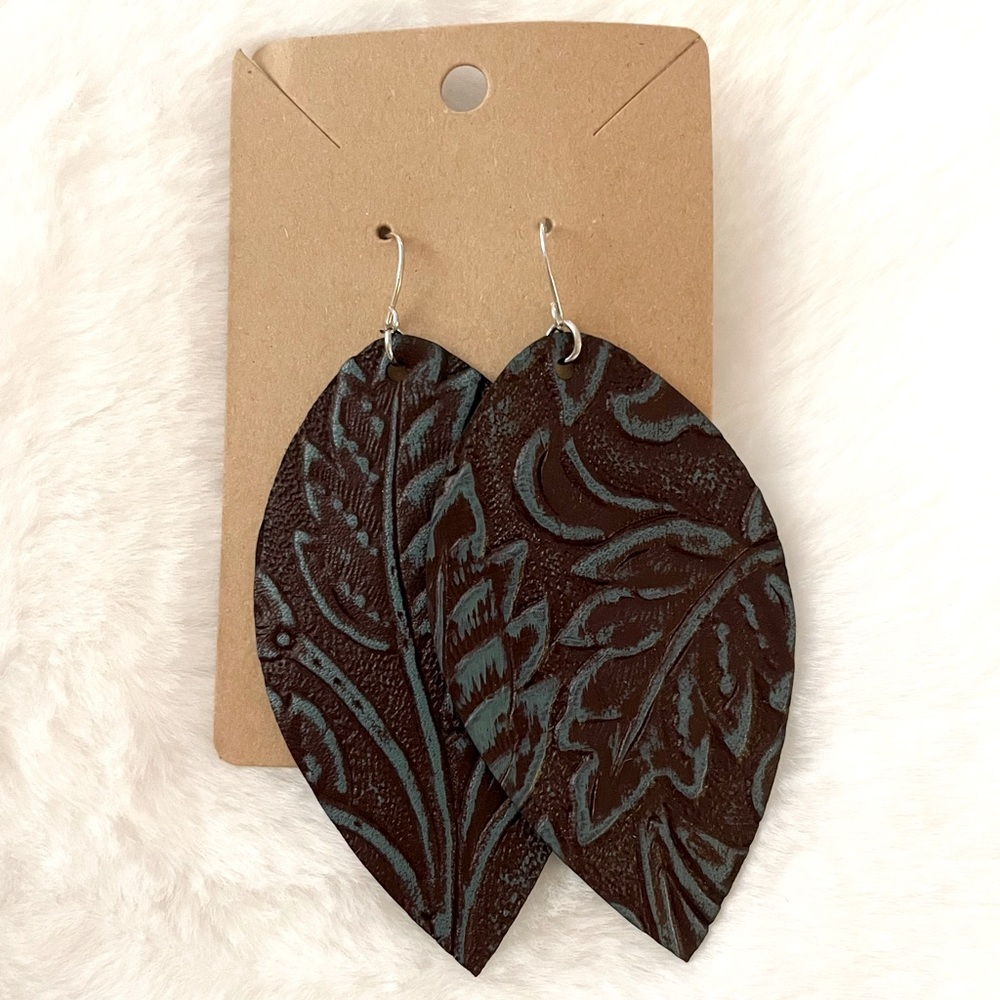 Faux Leather Embossed Drop Earrings